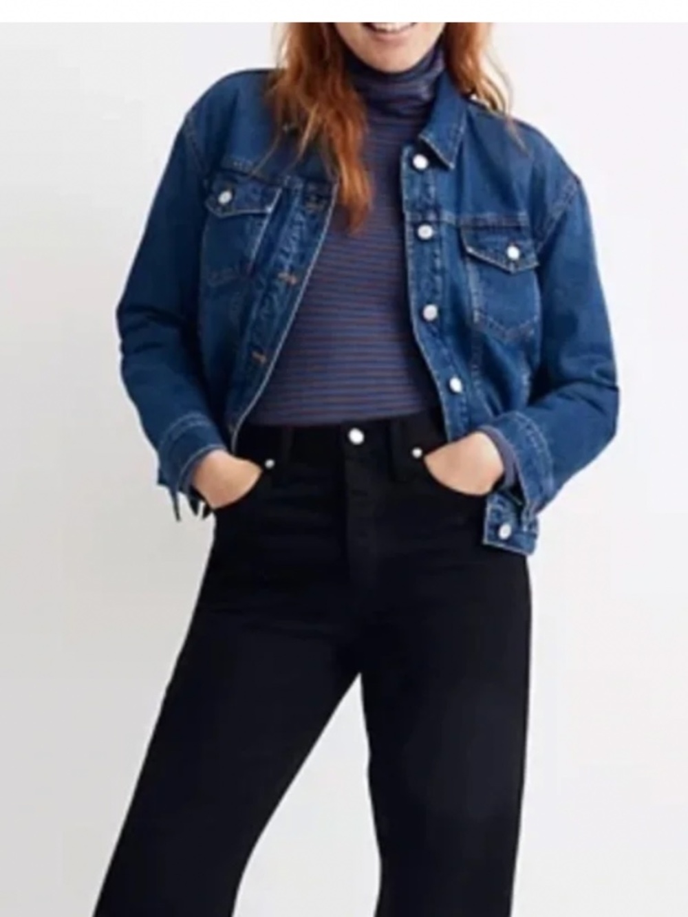 Madewell Boxy Crop Quilted Lining Jean Jacket Medium Womens